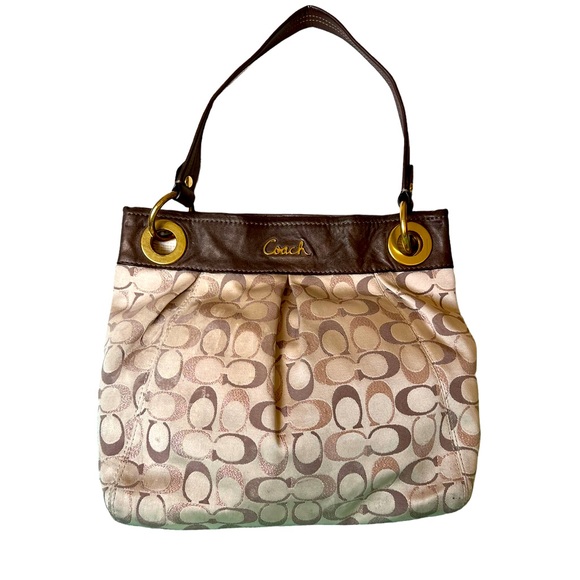 Coach Handbags - COACH Ashley Logo Signature Shoulder Bag Purse Jaquard & Leather F20265